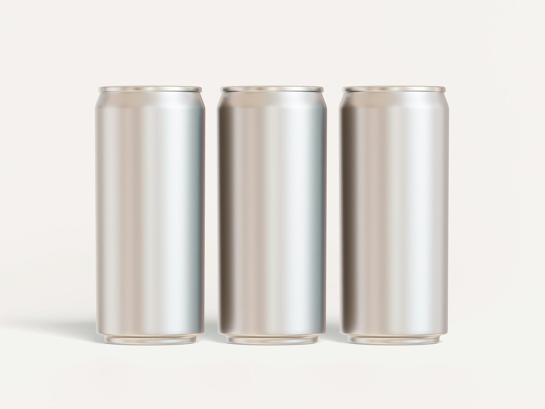 Three aluminium beverage cans