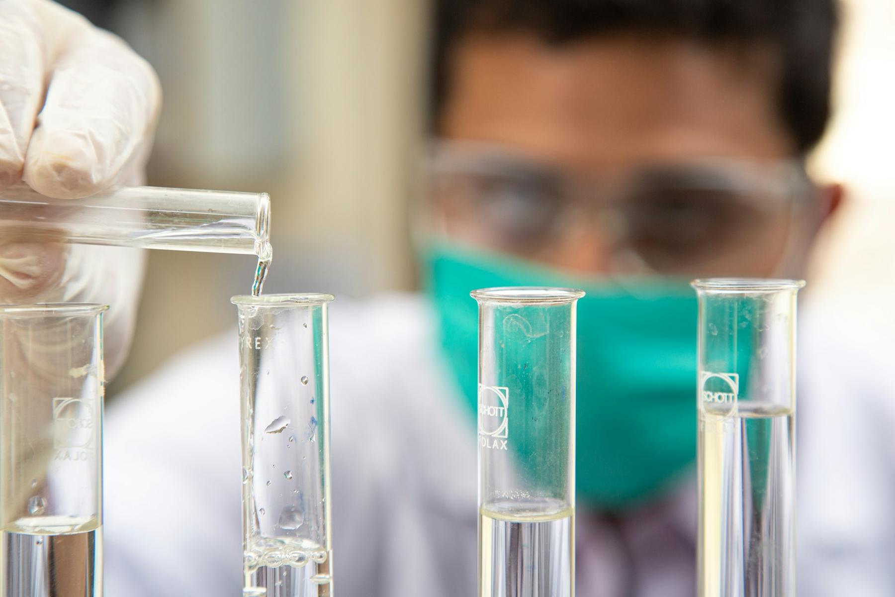 Clear liquid in laboratory test tubes